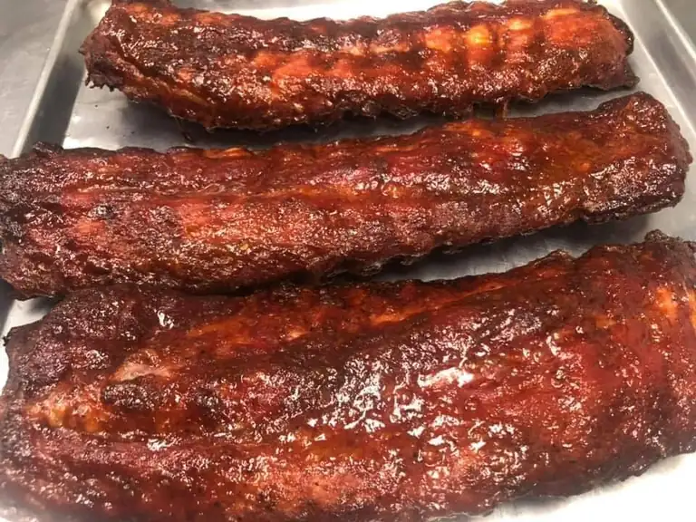 Slow-smoked ribs fresh off the smoker at Old Town Smokehouse in Wentzville, MO